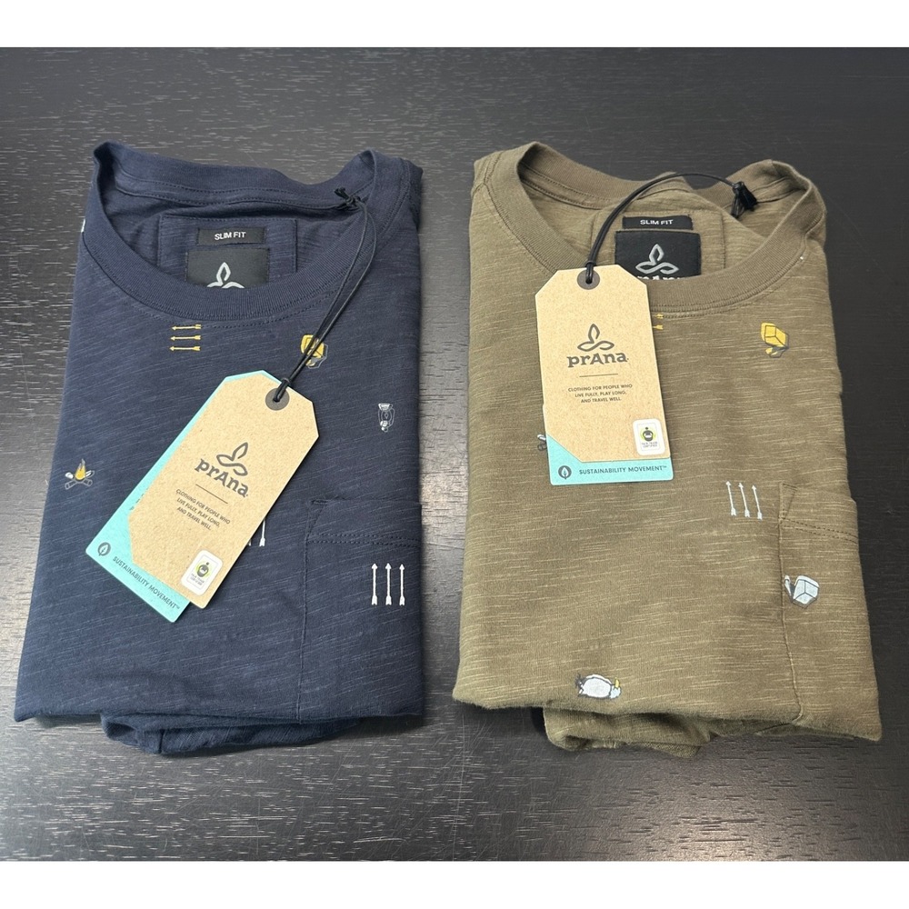 Prana Lot Of 2 Auxi Crew Neck T Shirt Slim Fit Short Sleeve Men's Medium